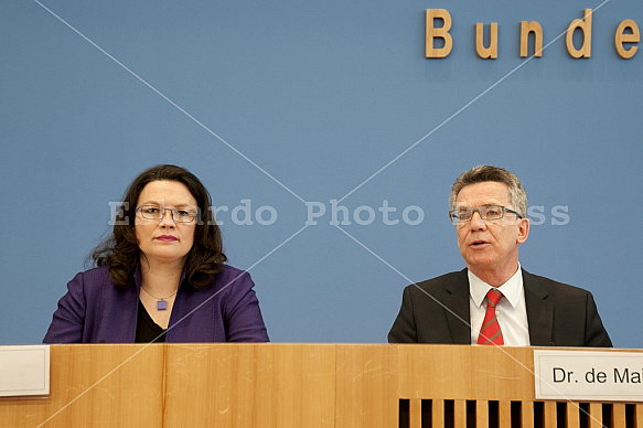 Press conference of Thomas de Maizière and Andrea Nahles