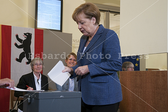 Angela Merkel votes for European elections 2014