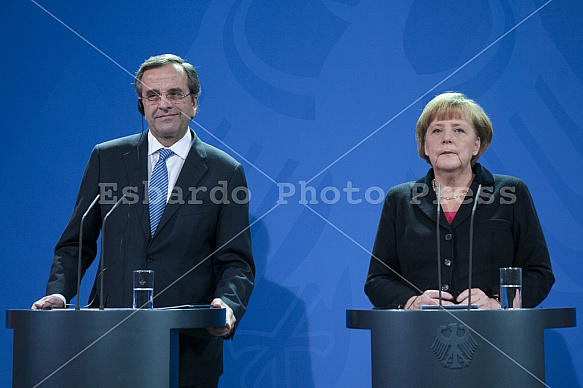 Angela Merkel receives the Prime Minister of Greece Antonis Samaras